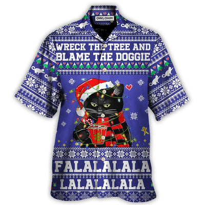 Hawaiian Shirt / Adults / S Black Cat Wreck The Tree Christmas - Hawaiian Shirt - Owls Matrix LTD