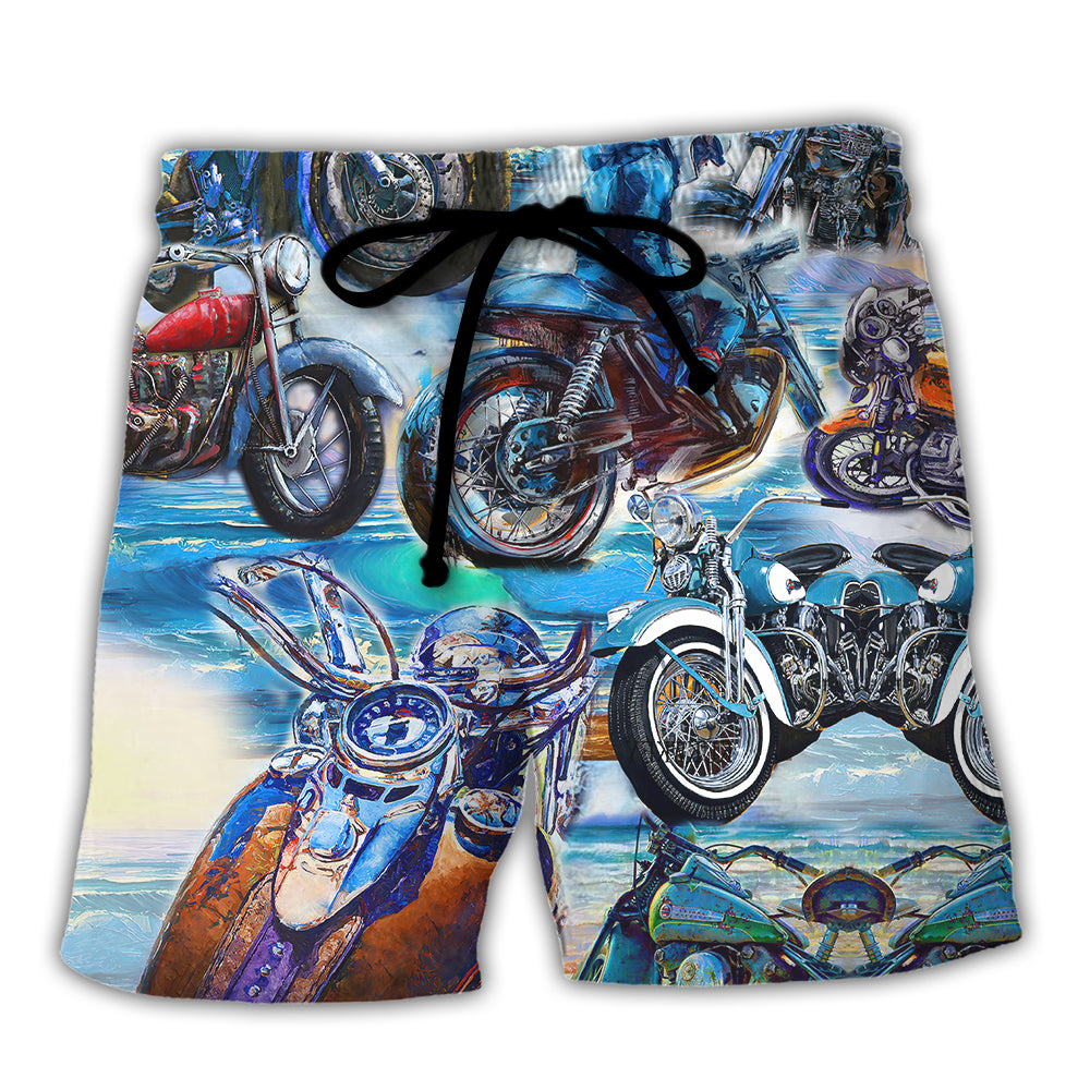Motorcycle Let's Take A Ride To The Beach Blue Style - Beach Short - Owls Matrix LTD