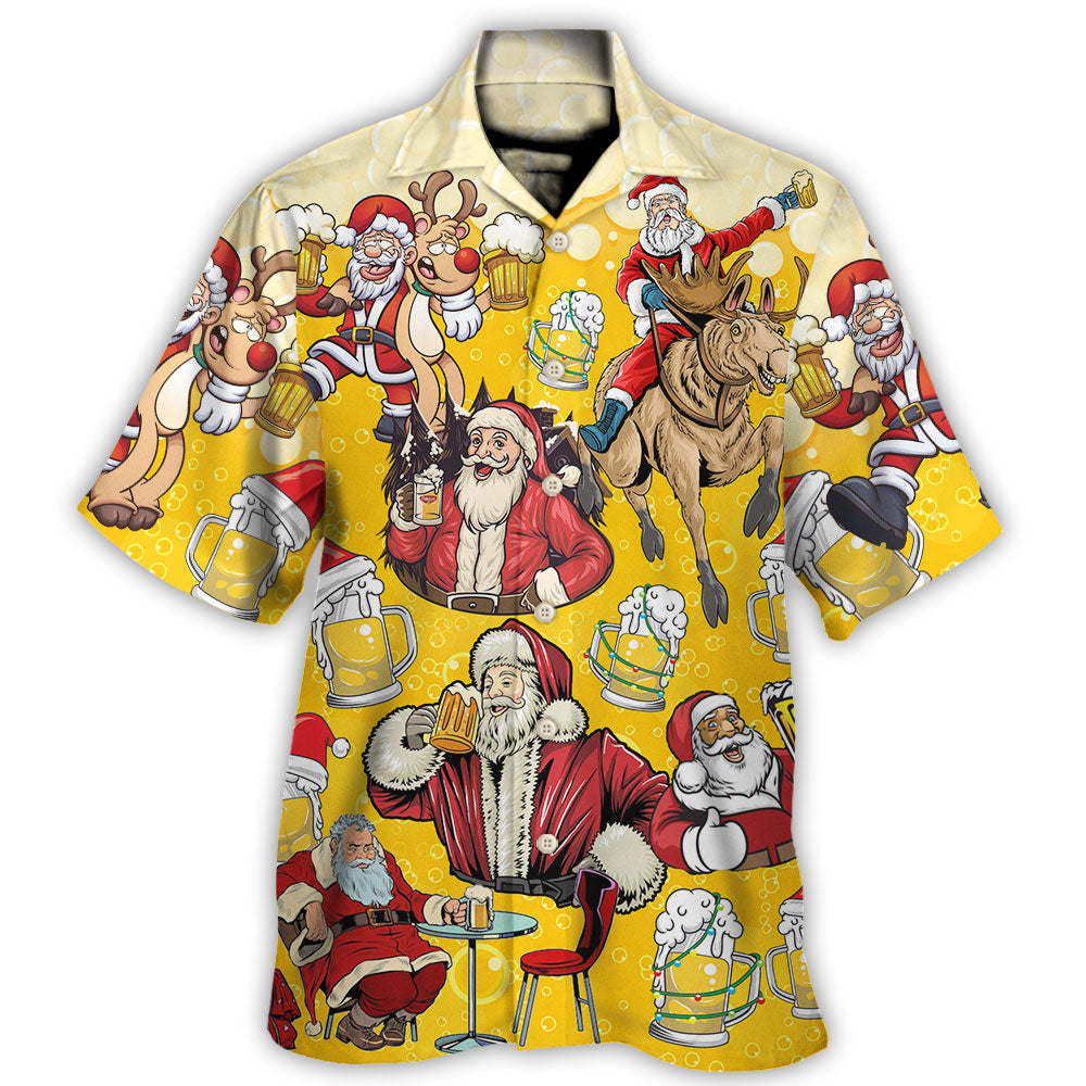 Hawaiian Shirt / Adults / S Beer Santa Funny Christmas Merry Xmas - Hawaiian Shirt - Owls Matrix LTD