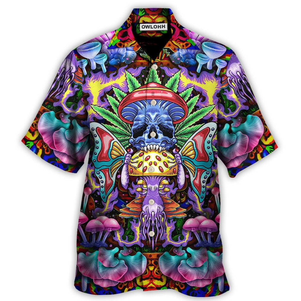 Hawaiian Shirt / Adults / S Hippie Mushroom And Skull Art - Hawaiian Shirt - Owls Matrix LTD