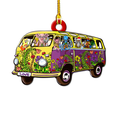 Hippie Christmas Hippie Van Santa Smoke Weed - Custom Shape Ornament - Owls Matrix LTD