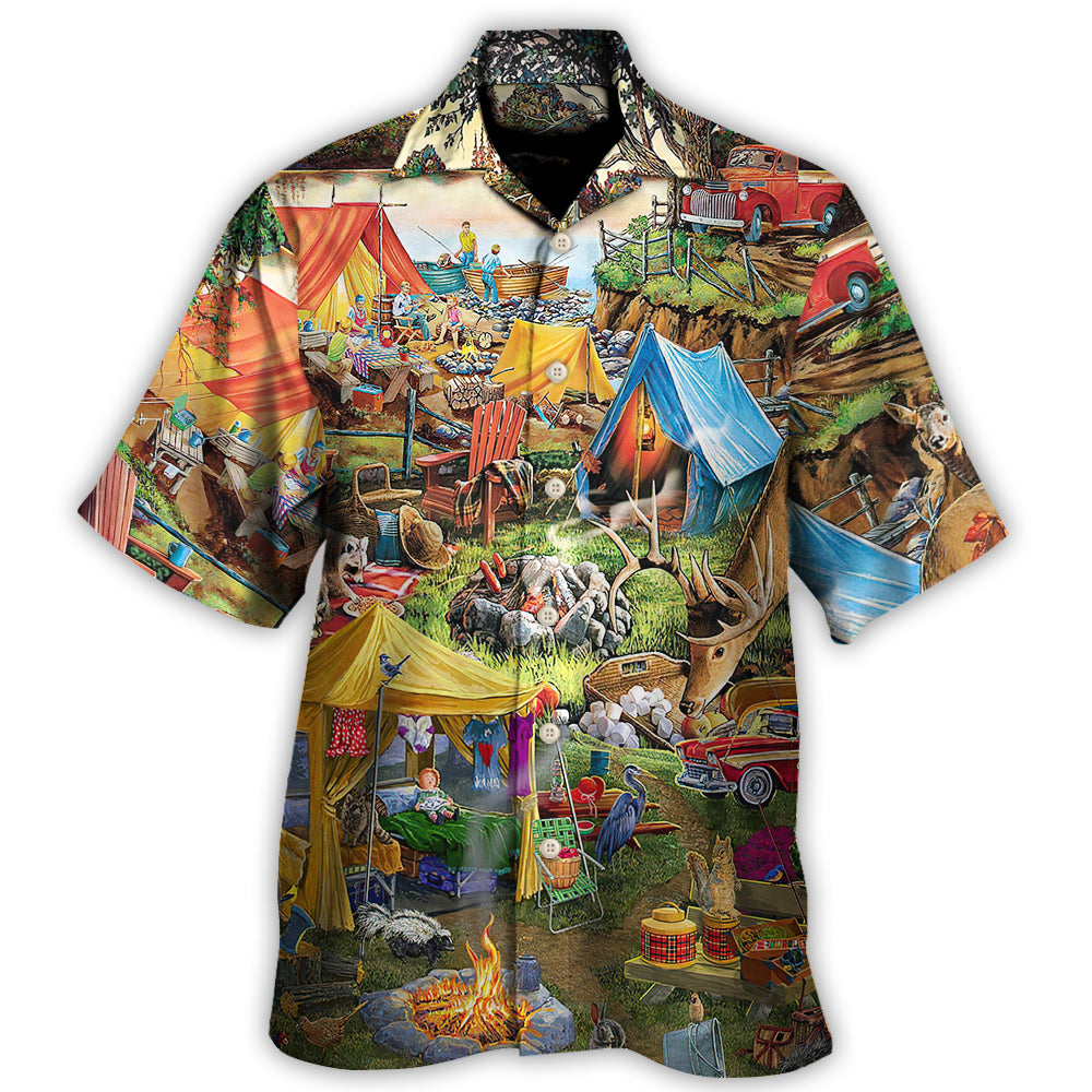 Hawaiian Shirt / Adults / S Camping Glamping Tent Family Picnic Happiness - Hawaiian Shirt - Owls Matrix LTD