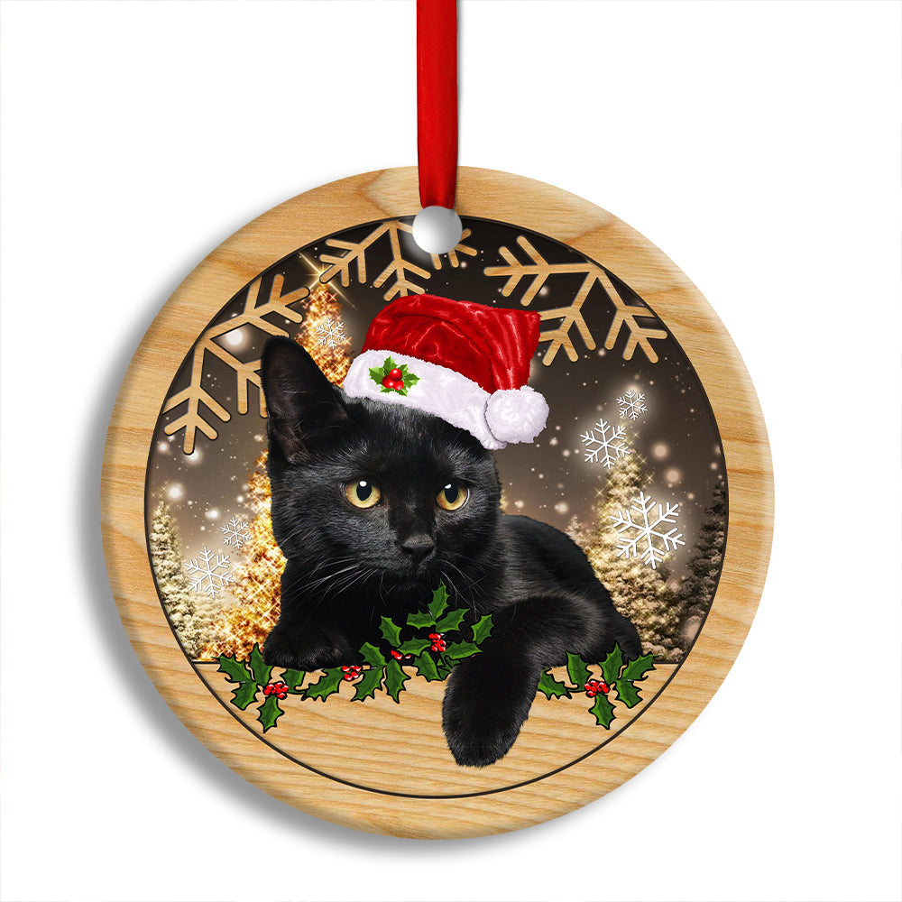 Pack 1 Christmas Black Cat Cute Kitty Cat Xmas - Circle Ornament - Owls Matrix LTD