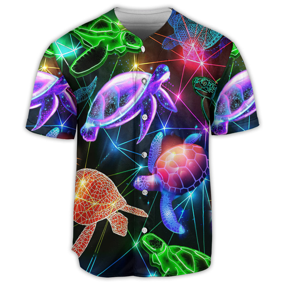 S Turtle Fullcolor Neon Style Loves Ocean - Baseball Jersey - Owls Matrix LTD