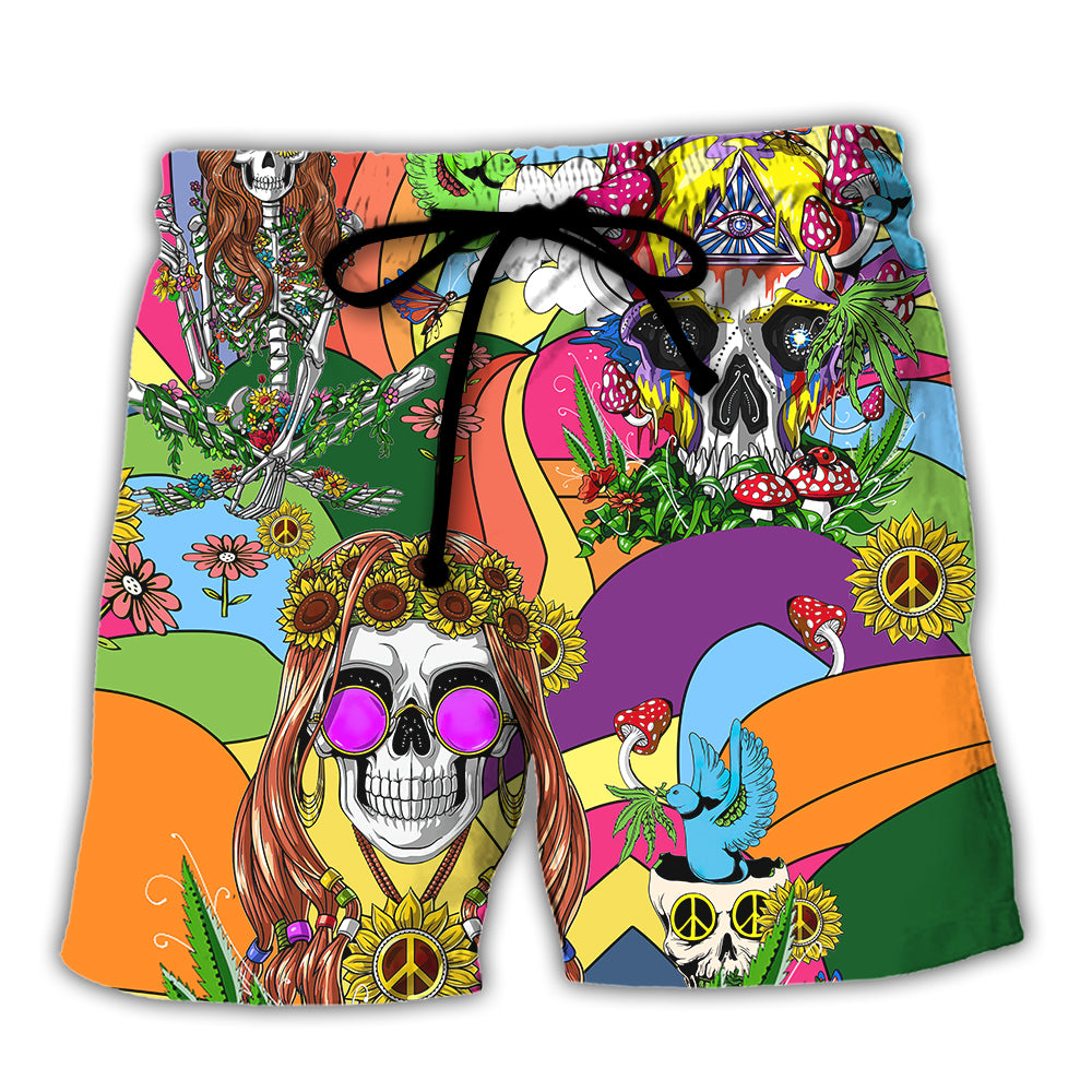 Hippie Skull Peace Life Color So Funny - Beach Short - Owls Matrix LTD