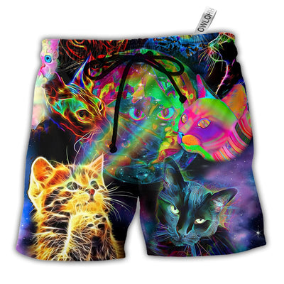 Beach Short / Adults / S Cat Psychedelic Glowing Galaxy Neon - Beach Short - Owls Matrix LTD