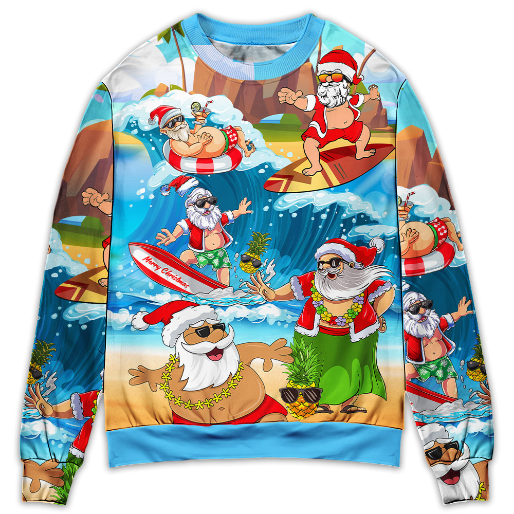 Sweater / S Christmas Santa Claus Play On The Beach Mele Kalikimaka Funny - Sweater - Ugly Christmas Sweaters - Owls Matrix LTD