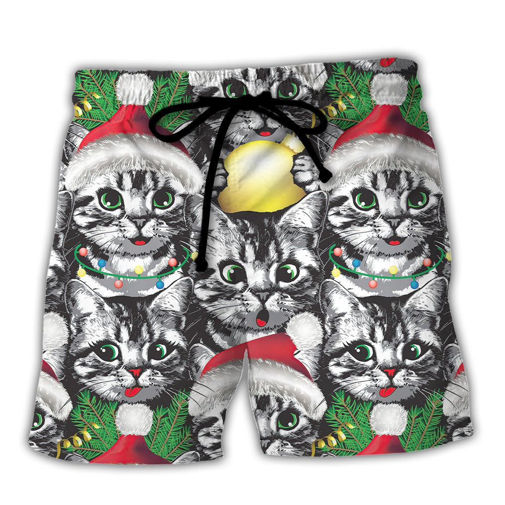 Meowy Christmas Xmas Cat Lover - Beach Short - Owls Matrix LTD