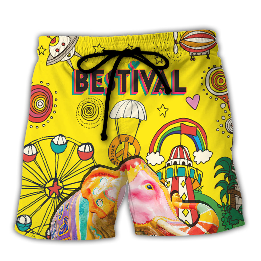 Music Bestival In My Heart Amazing Festival Colorful Style - Beach Short - Owls Matrix LTD