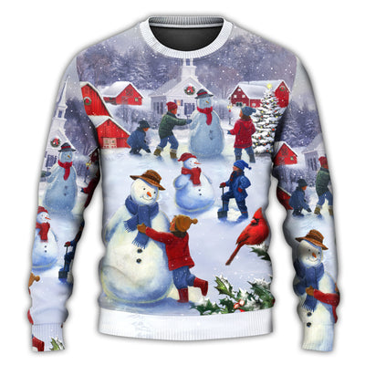 Christmas Sweater / S Christmas Children Love Snowman In The Christmas Town - Sweater - Ugly Christmas Sweaters - Owls Matrix LTD