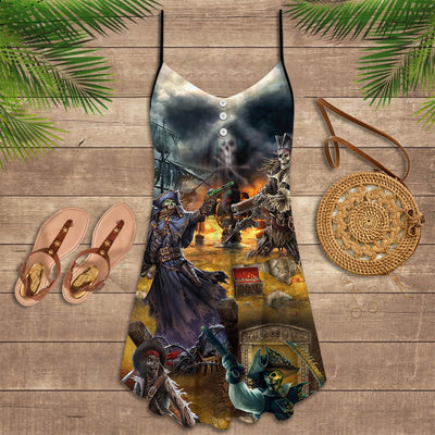 Skull Pirate Hunting Treasure Night - Summer Dress - Owls Matrix LTD