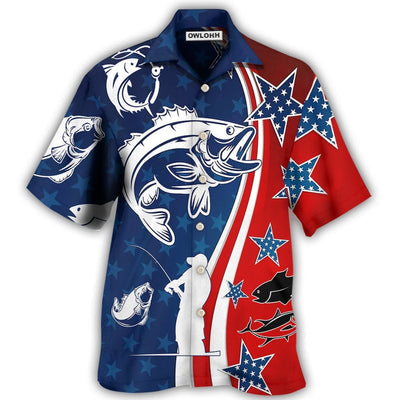 Hawaiian Shirt / Adults / S Fishing Independence Day Star America - Hawaiian Shirt - Owls Matrix LTD