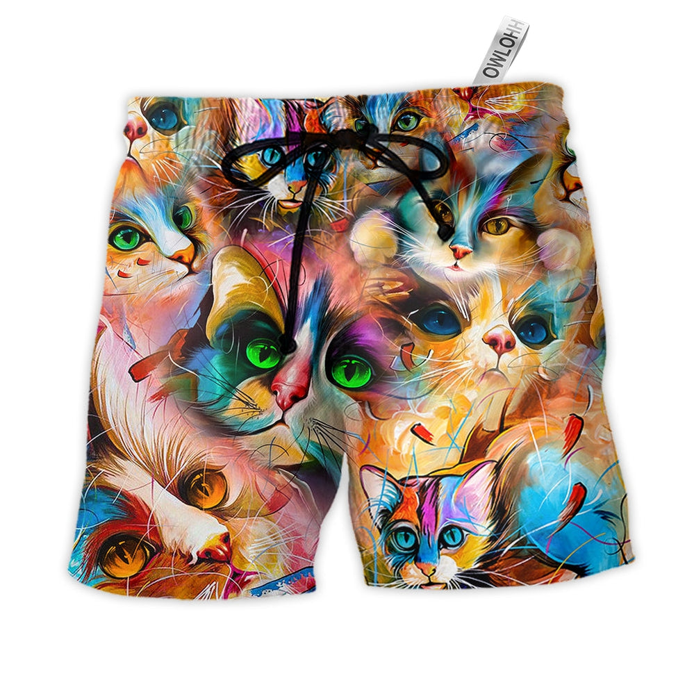 Beach Short / Adults / S Cat Funny Art Lover Cat Colorful Mixer Style - Beach Short - Owls Matrix LTD