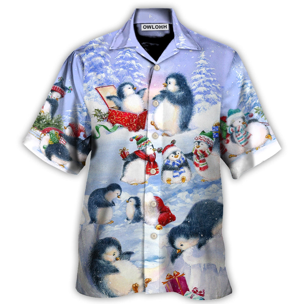 Christmas Penguin Family In Love Christmas Art Style - Hawaiian Shirt - Owls Matrix LTD
