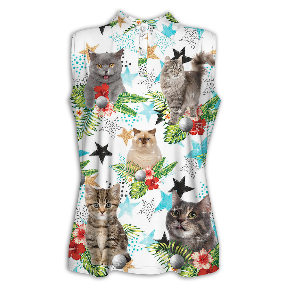 XS Cat Play Golf Tropical Flower Bling - Women's Polo Shirt - Owls Matrix LTD