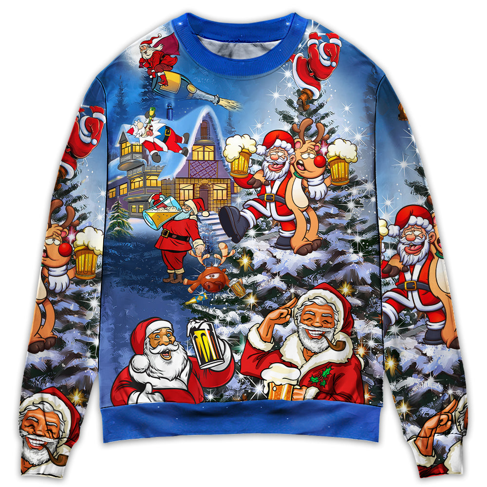 Sweater / S Christmas Funny Santa Claus Drinking Beer Troll Xmas - Sweater - Ugly Christmas Sweaters - Owls Matrix LTD