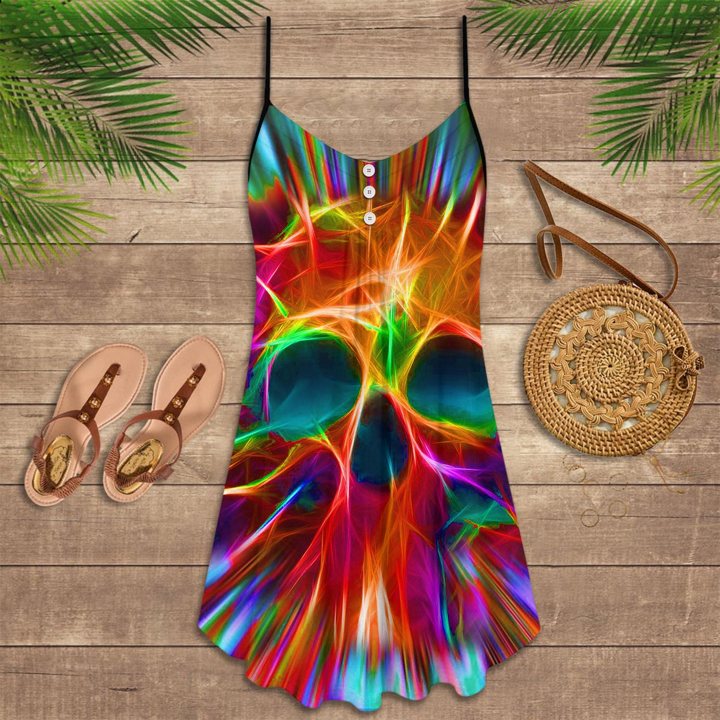Skull Rainbow Color Love Style - Summer Dress - Owls Matrix LTD