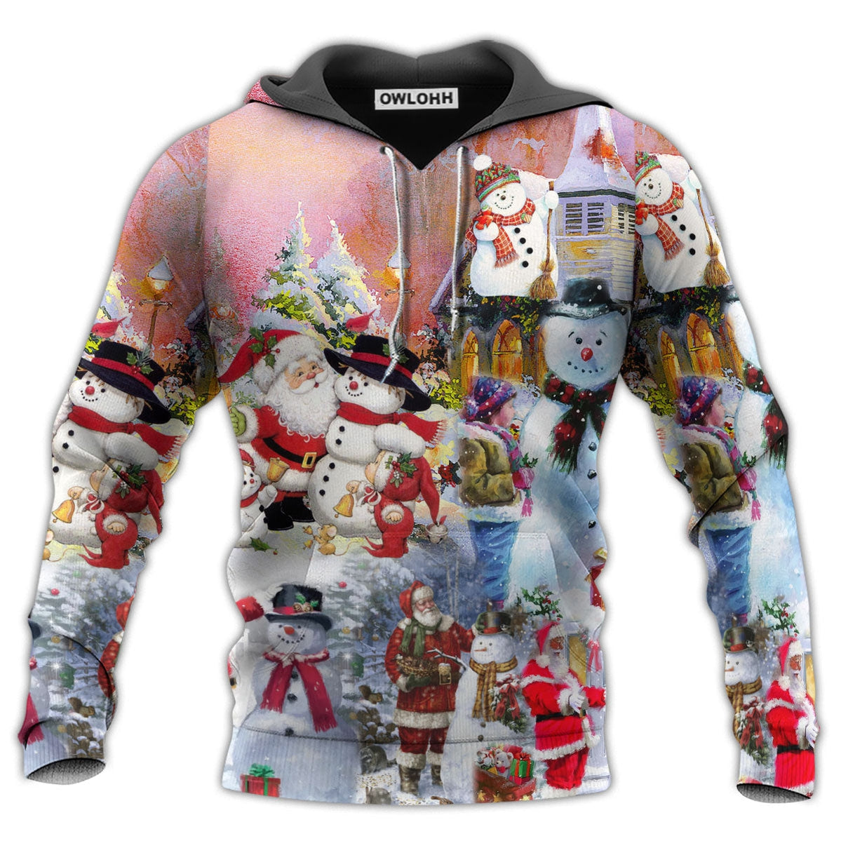Unisex Hoodie / S Santa And Snowman Christmas Snow Village - Hoodie - Owls Matrix LTD