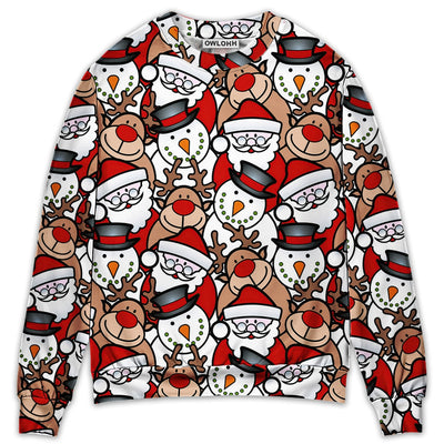 Sweater / S Christmas Cutie Santa And Reindeer Funny Style - Sweater - Ugly Christmas Sweaters - Owls Matrix LTD