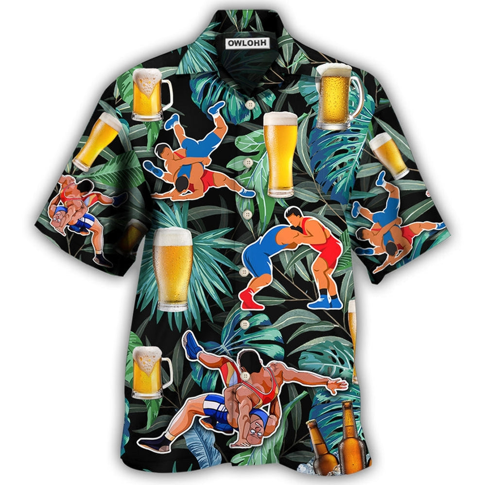 Hawaiian Shirt / Adults / S Beer And Wrestling Tropical Pattern - Hawaiian Shirt - Owls Matrix LTD