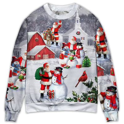 Sweater / S Christmas Santa Claus With Snowman Family In The Town Art Style - Sweater - Ugly Christmas Sweaters - Owls Matrix LTD