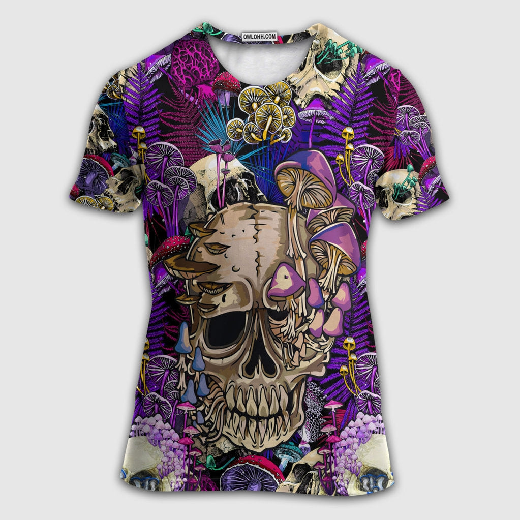 S Mushroom Crazy Bright Magic Psychedelic Skull - Round Neck T-shirt - Owls Matrix LTD