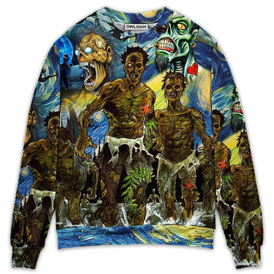 Sweater / S Halloween Zombie Crazy Starry Night Funny Boo Art Style - Sweater - Ugly Christmas Sweaters - Owls Matrix LTD