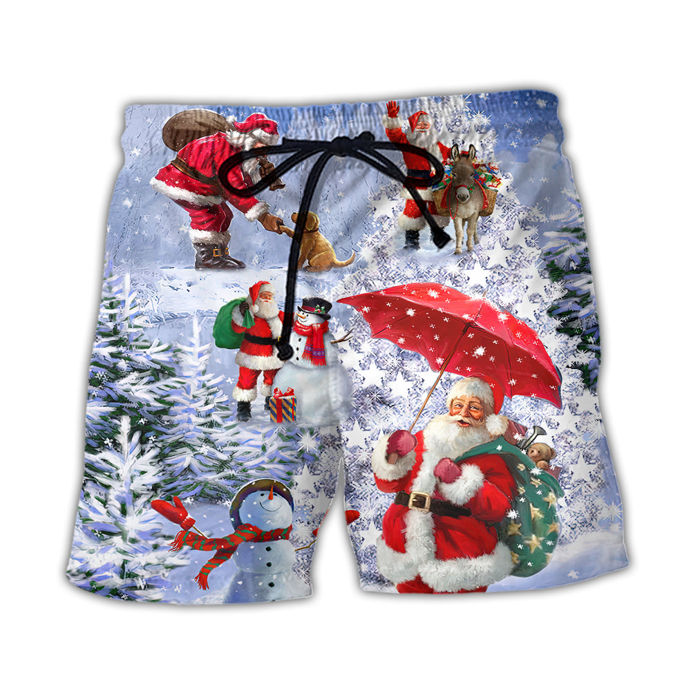Beach Short / Adults / S Christmas Santa Is Always With You Story Night Christmas Tree - Beach Short - Owls Matrix LTD