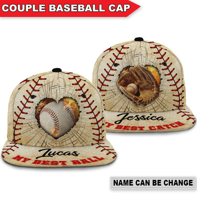 Baseball My Best Ball My Best Catch Couple Baseball Lover Personalized - Flat Brim Baseball Cap - Owls Matrix LTD