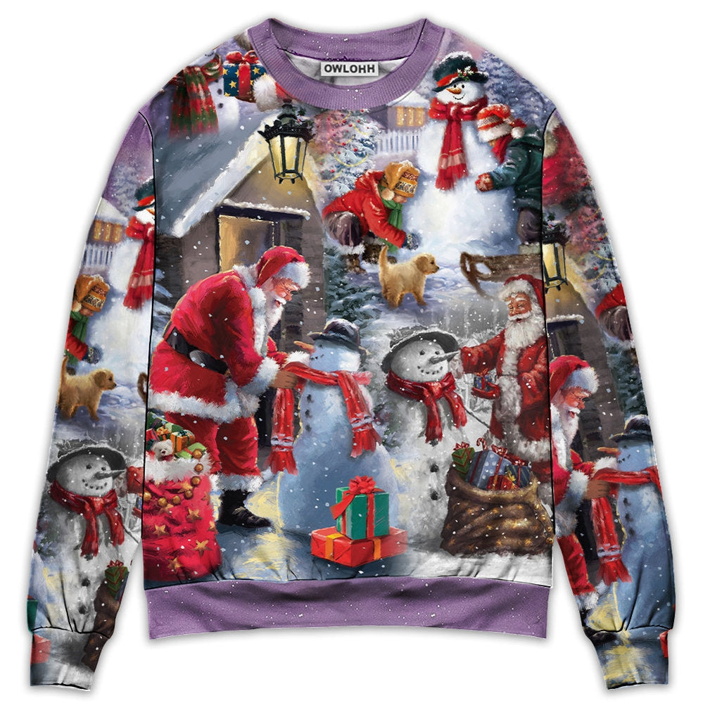Sweater / S Christmas Santa Claus Build Snowman Gift For You - Sweater - Ugly Christmas Sweaters - Owls Matrix LTD