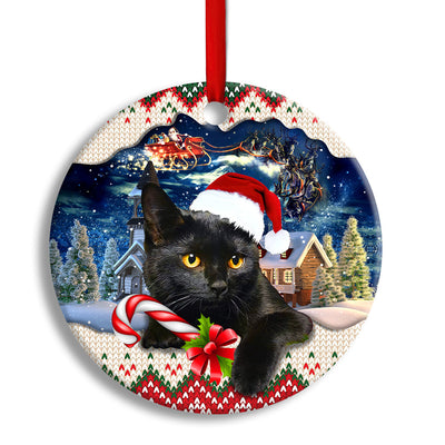 Pack 1 Christmas Black Cat Funny Xmas Light Santa Claus Decor Tree Hanging - Circle Ornament - Owls Matrix LTD