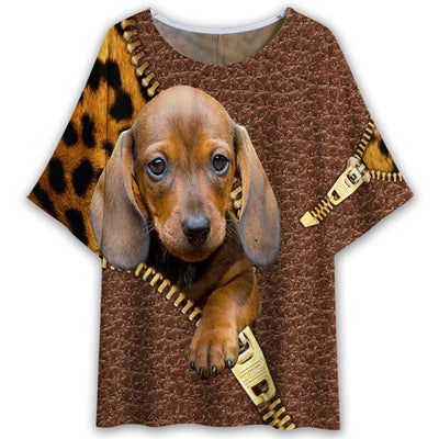 S Dachshund Baby Leopard Style - Women's T-shirt With Bat Sleeve - Owls Matrix LTD