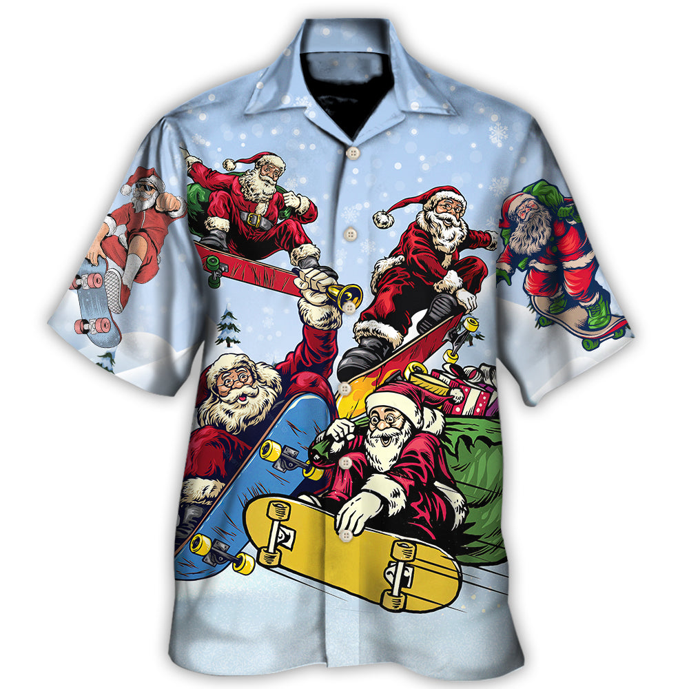 Hawaiian Shirt / Adults / S Christmas Santa Skateboard Snow Day - Hawaiian Shirt - Owls Matrix LTD