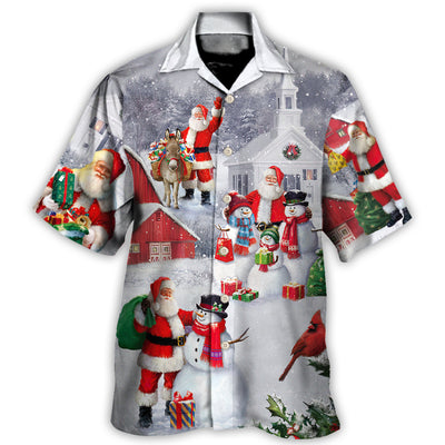 Hawaiian Shirt / Adults / S Christmas Santa Claus With Snowman Family In The Town Art Style - Hawaiian Shirt - Owls Matrix LTD