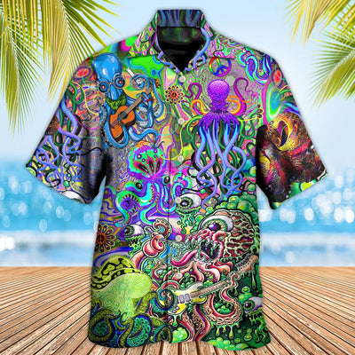 Hippie Funny Octopus Love Music Colorful Ocean - Hawaiian Shirt - Owls Matrix LTD