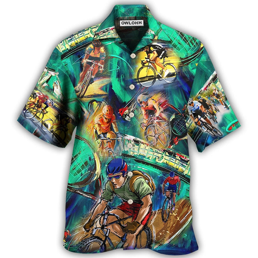 Hawaiian Shirt / Adults / S Cycling And Tennis Lover Abstract Painting - Hawaiian Shirt - Owls Matrix LTD