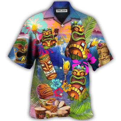 Hawaiian Shirt / Adults / S Tiki Aloha Tiki Happy Tropical Flower - Hawaiian Shirt - Owls Matrix LTD