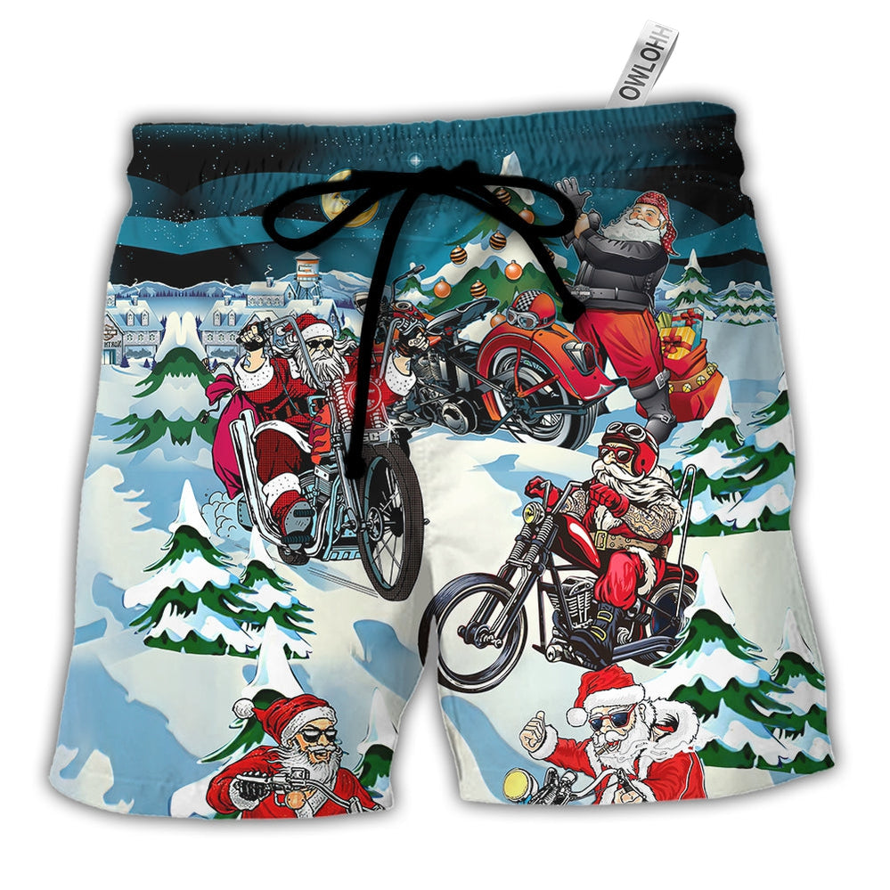 Beach Short / Adults / S Christmas Santa Claus Driving Motorcycle - Beach Short - Owls Matrix LTD