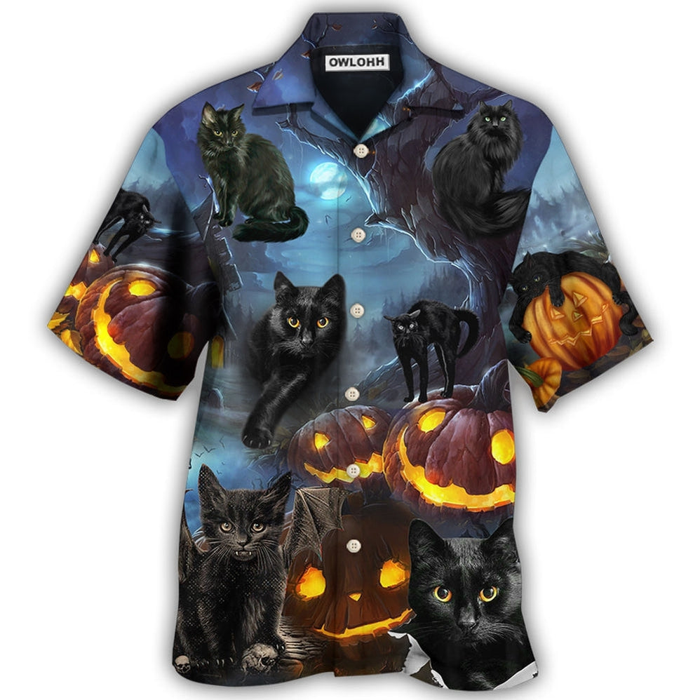 Hawaiian Shirt / Adults / S Halloween Black Cat Dark Night Style - Hawaiian Shirt - Owls Matrix LTD