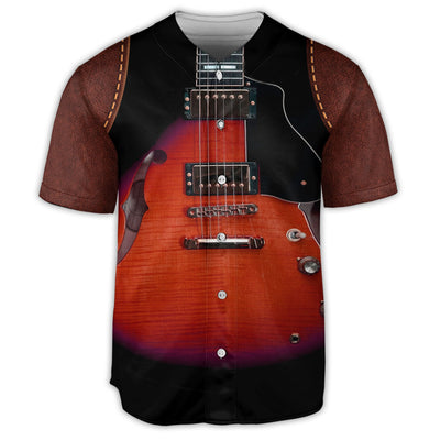 Guitar Red Leather Style Vintage Vibe - Baseball Jersey - Owls Matrix LTD