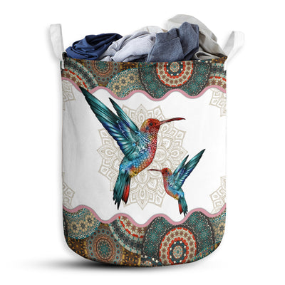M: 21.65"x15.75" (55x40 cm) Hummingbird Mandala Style - Laundry Basket - Owls Matrix LTD