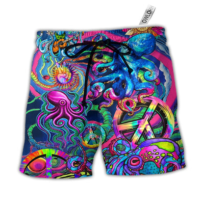 Beach Short / Adults / S Hippie Funny Octopus Colorful Tie Dye Style - Beach Short - Owls Matrix LTD