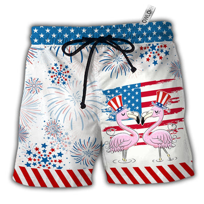 Beach Short / Adults / S Flamingo Independence Day Star America - Beach Short - Owls Matrix LTD