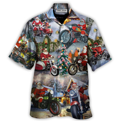 Hawaiian Shirt / Adults / S Christmas Santa Claus Driving Motorcycle Bike Gift Light Art Style - Hawaiian Shirt - Owls Matrix LTD