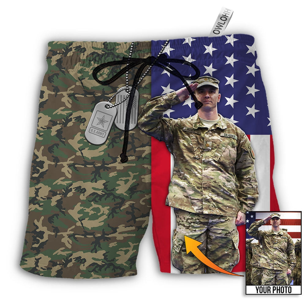 Beach Short / Adults / S US Army Tropical US Flag Custom Photo - Beach Short - Owls Matrix LTD