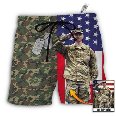 Beach Short / Adults / S US Army Tropical US Flag Custom Photo - Beach Short - Owls Matrix LTD