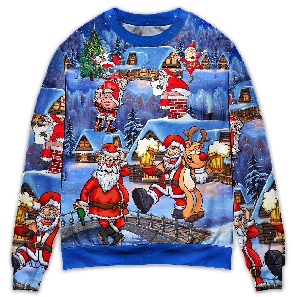 Sweater / S Christmas Santa Claus Drunk Beer Troll Happy Xmas - Sweater - Ugly Christmas Sweaters - Owls Matrix LTD