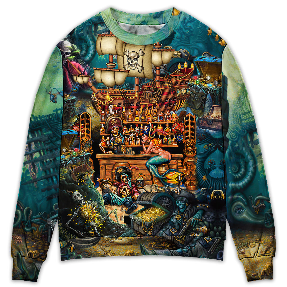 Skull Pirate Treasure Night On The Sea Style - Sweater - Ugly Christmas Sweater - Owls Matrix LTD