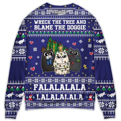Sweater / S Cat Wreck The Tree Meowy Christmas Style - Sweater - Ugly Christmas Sweaters - Owls Matrix LTD