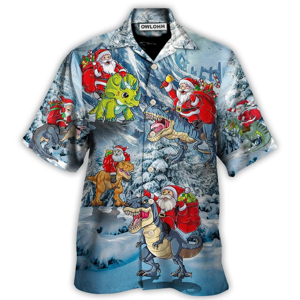 Hawaiian Shirt / Adults / S Christmas Santa Claus Riding Dinosaur Christmas Tree Gift Light Art Style - Hawaiian Shirt - Owls Matrix LTD